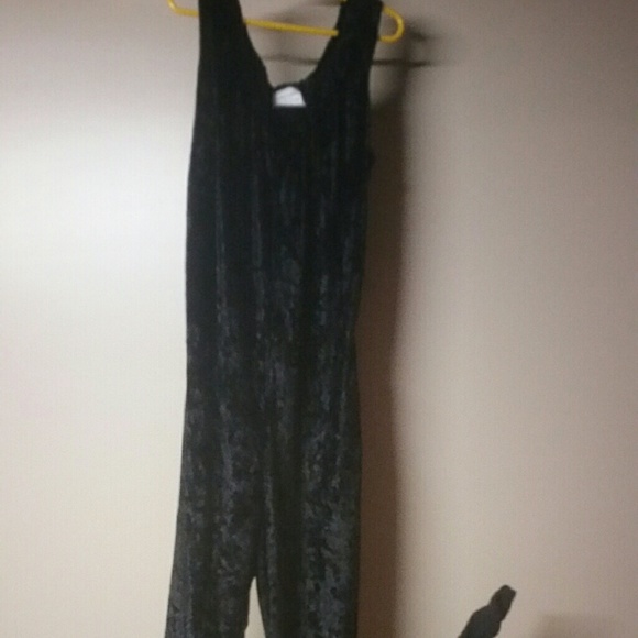 Crushed velour jumpsuit vintage black os