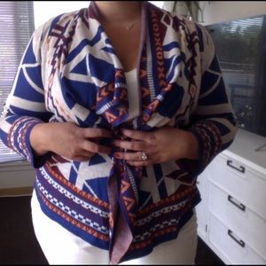 Aztec print open sweater