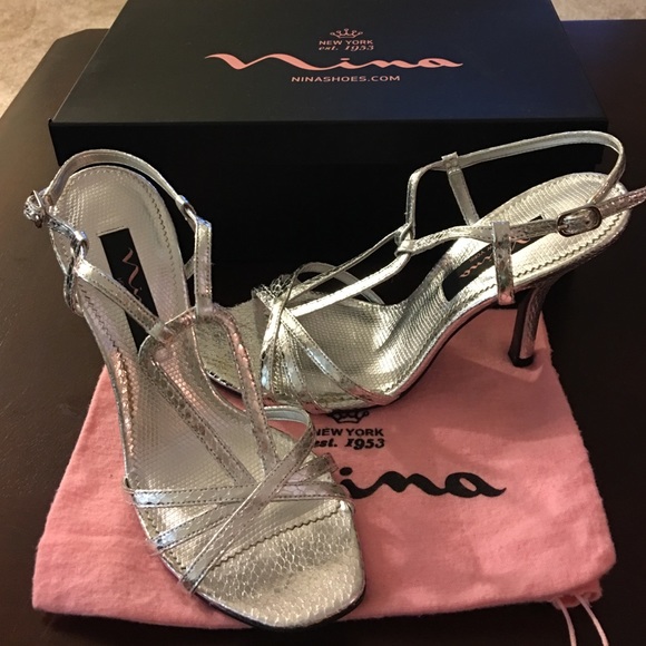 Nina Women's Silver Strappy Heels - Worn Once! - Picture 1 of 4
