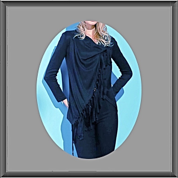Showstopper Black Tassel Wrap Cowl Neck Tunic SM - Picture 2 of 4