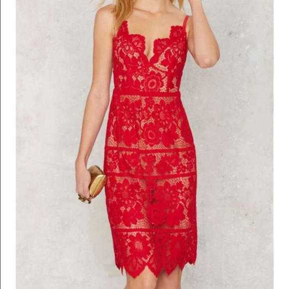 For Love and Lemons Dresses & Skirts - For Love & Lemons Gianna Midi Dress in red, XS NWT