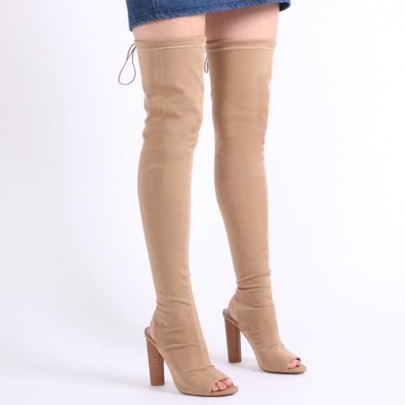 Public Desire Shoes - Sock Fit Over the Knee Peep Toe Boot