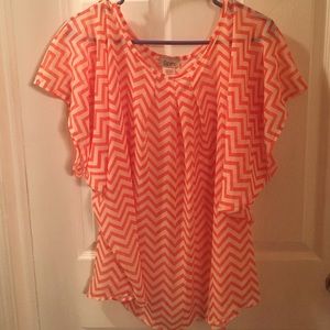 Orange & cream chevron printed kimono style blouse
