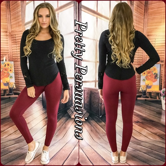 NWT Wine Fleece Lined Body Shaping Leggings - Picture 3 of 5