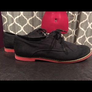 Black and pink faux suede shoes