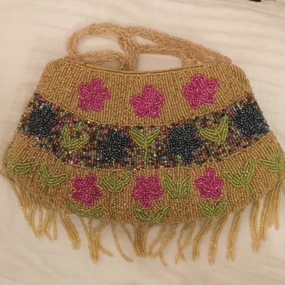 Bright Beaded Fringe Floral Purse - Picture 3 of 4