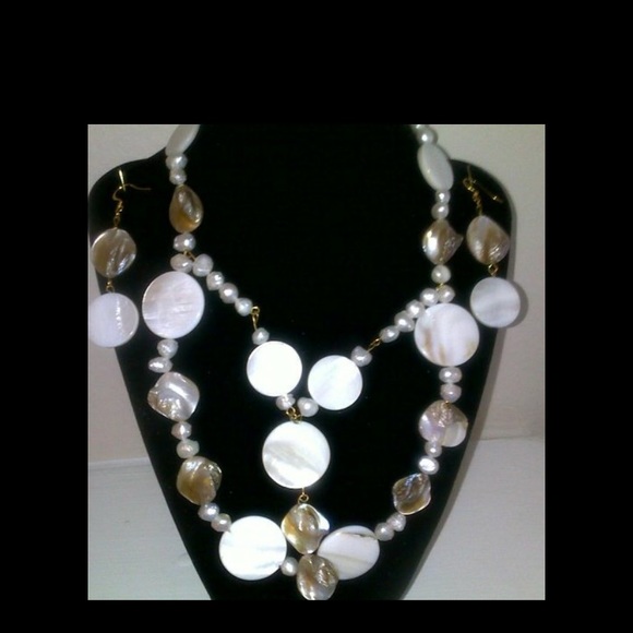 Statement Necklace Sets turquoise and pearl white - Picture 2 of 2