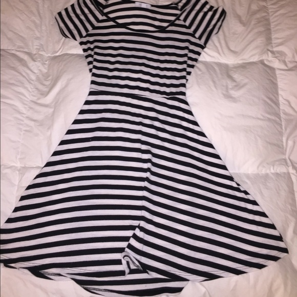 Delia black and white striped dress