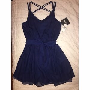 Navy blue chiffon waisted dress
