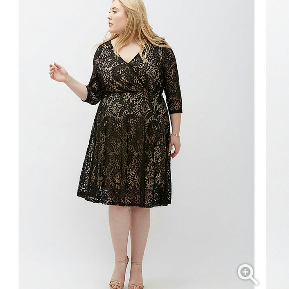 NEW Lane Bryant black lace fit & flare dress