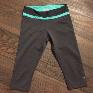 Dark Gray Yoga Capris with Teal Top Strip