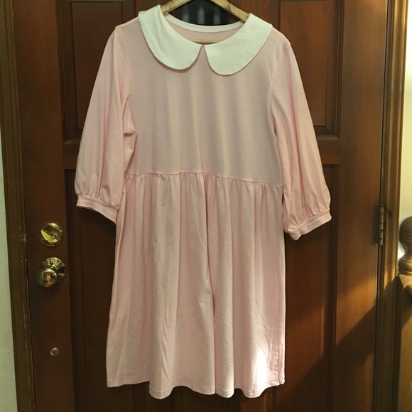 Pink smock dress with bishop sleeves