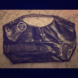 CHANEL Black Vinyl Coco Cabas XL Logo Bag