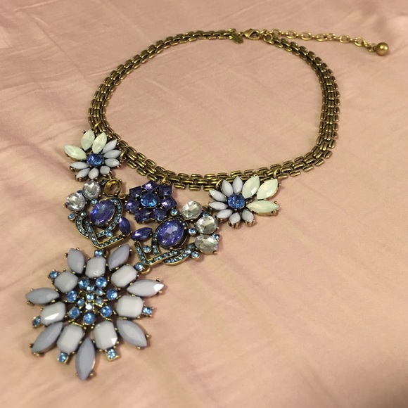 Blue Deep V Flower Statement Necklace