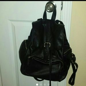 F21 black faux leather backpack