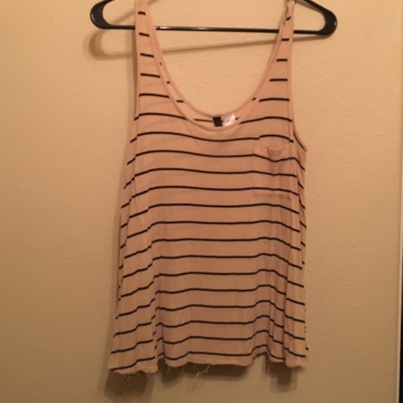 Beige and black striped flowy tank. - Picture 1 of 2
