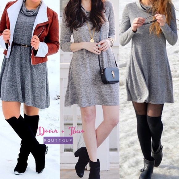 HP 2X 💖 Jersey Gray High Neck Dress - Picture 4 of 5