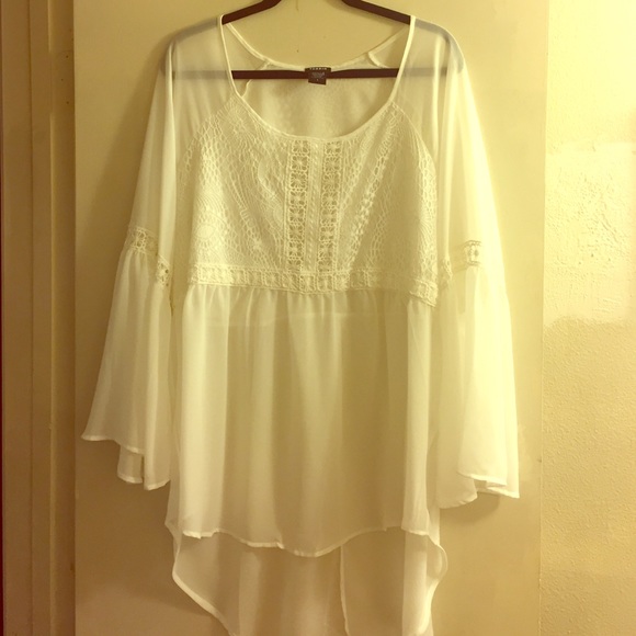 White crochet sheer blouse