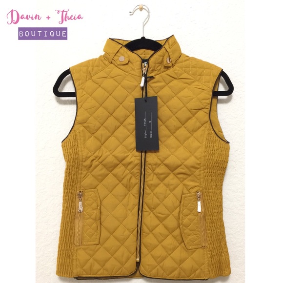 💖 Mustard Fur-Lined Quilted Vest - Picture 2 of 6