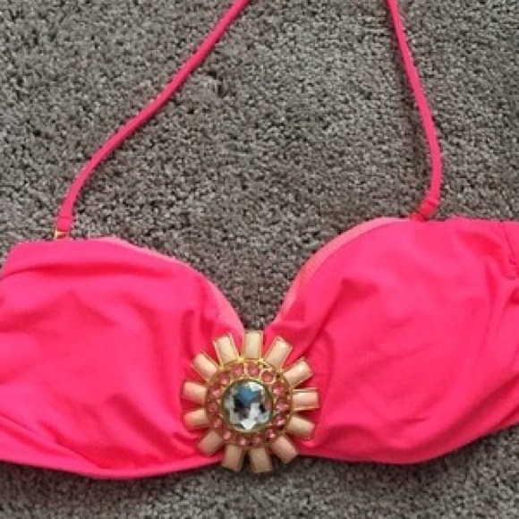 Victoria's Secret neon pink swim jeweled bandeau