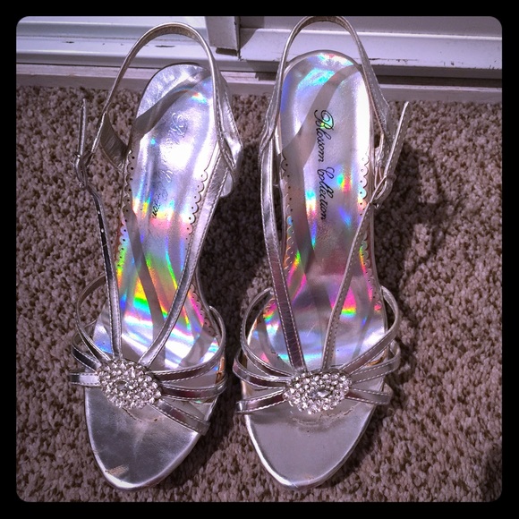 Silver high heels shoes