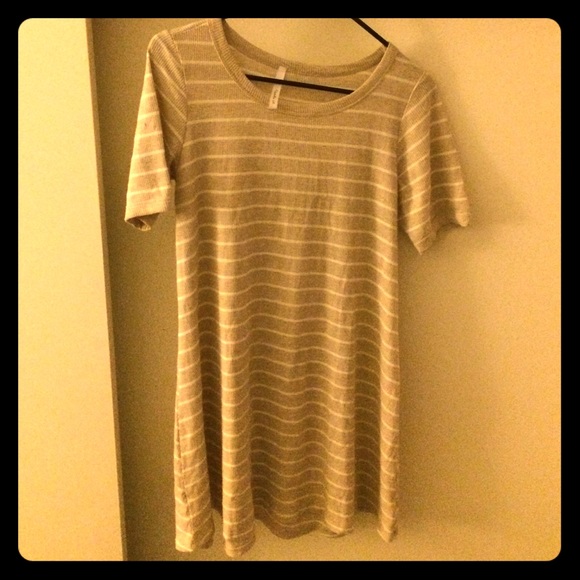 Beige and white striped dress