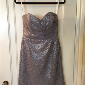 David's Bridal gray lace dress