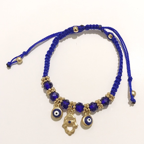 Evilly Eye and Hamsa Cord Bracelet - Blue