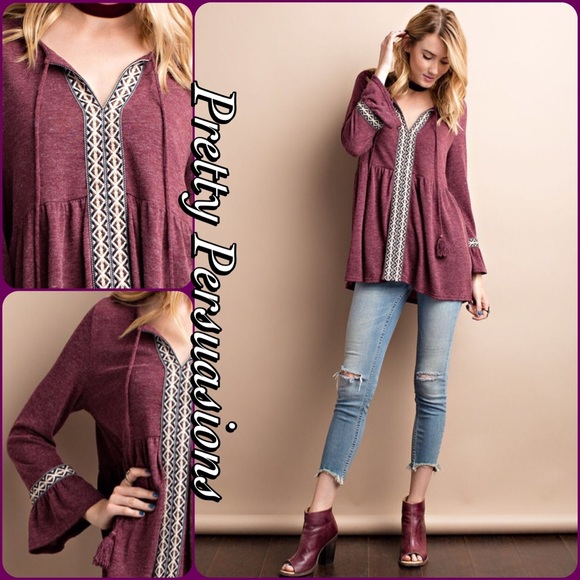 LAST ONE‼️NWT Plumb Bell Sleeve Hacci Babydoll Top - Picture 2 of 4