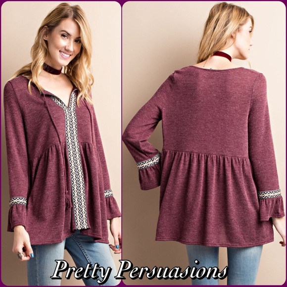 LAST ONE‼️NWT Plumb Bell Sleeve Hacci Babydoll Top - Picture 3 of 4