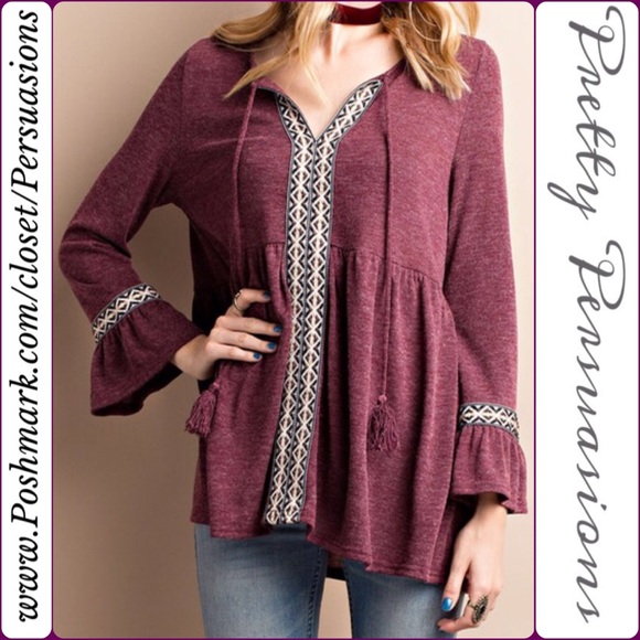 LAST ONE‼️NWT Plumb Bell Sleeve Hacci Babydoll Top - Picture 4 of 4