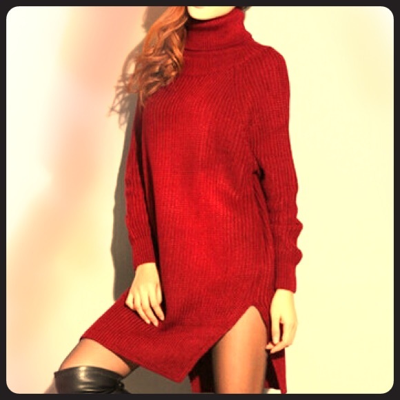 Super chic red sweater dress