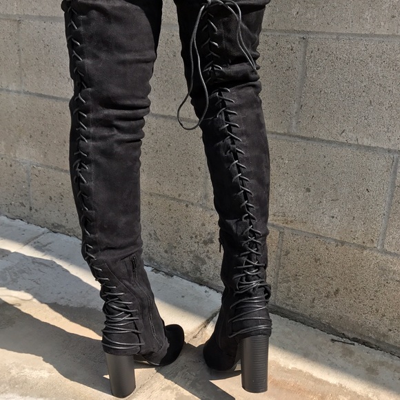 LAST SIZES Lace Up Over The Knee Thigh High Suede - Picture 2 of 4