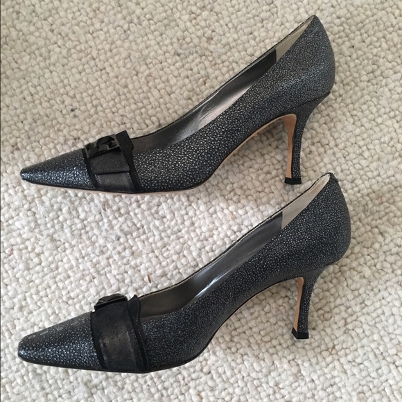 Rene Caovilla Grey ray skin kitten heels
