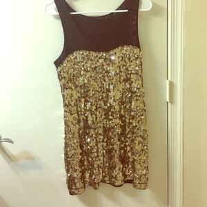 Express Sleeveless Gold Black Sequin Sheer Bodice