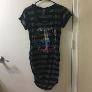 Black striped mini dress with peace symbol