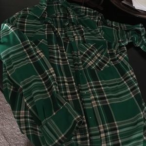 Green plaid button down shirt