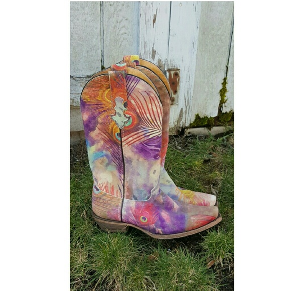 Stunning Western Leather Peacock Cowgirl Boots - Picture 3 of 8