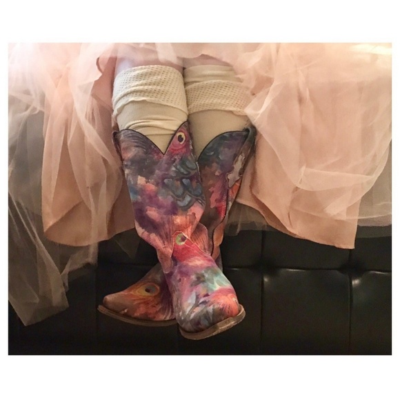 Stunning Western Leather Peacock Cowgirl Boots - Picture 7 of 8