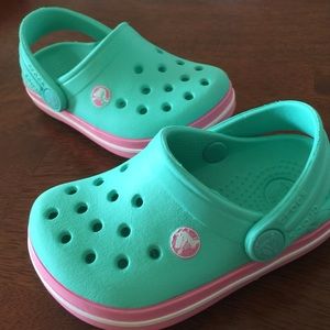 Mint and Pink Crocs - Toddler Size 4/5