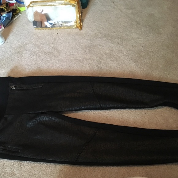 Leggings with leather like material on front