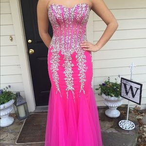 Pink Tulle Mermaid Evening Gown