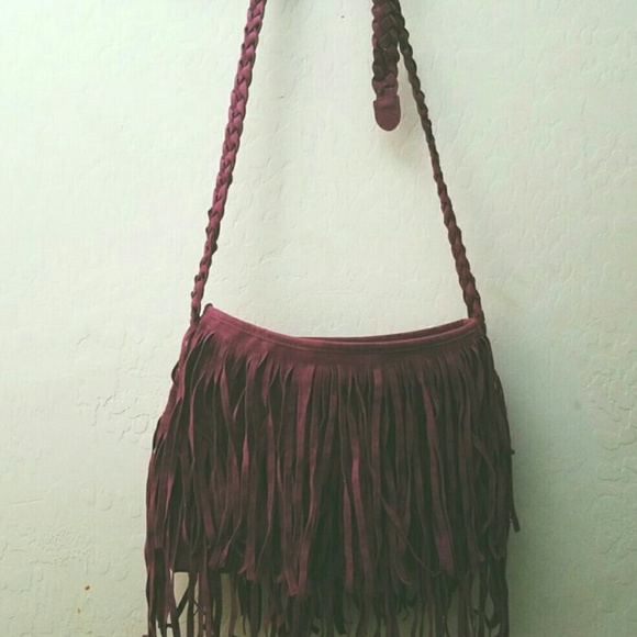 Purple Fringe Boho Crossbody Bag - Braided Strap - Picture 2 of 4