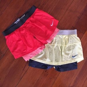 Nike Dry Fit Shorts - Coral/pink and Yellow/grey