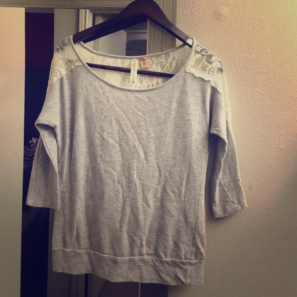 By Eyeshadow Grey Lace Sweater