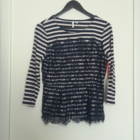 ELLE by Kohl's lace and striped blouse