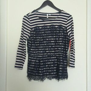 ELLE by Kohl's lace and striped blouse