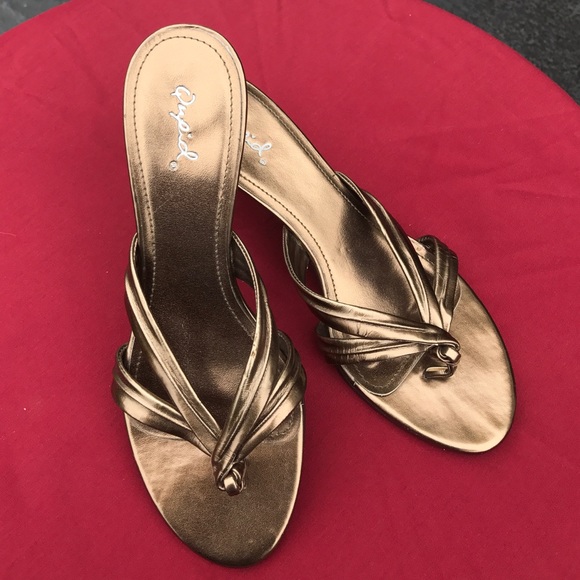 Gold Metallic Sandals with Heels - Picture 1 of 2