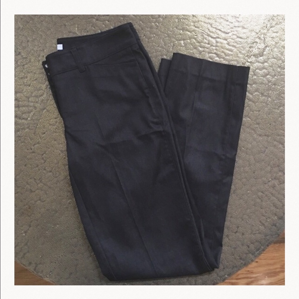 Straight legged denim look pants.