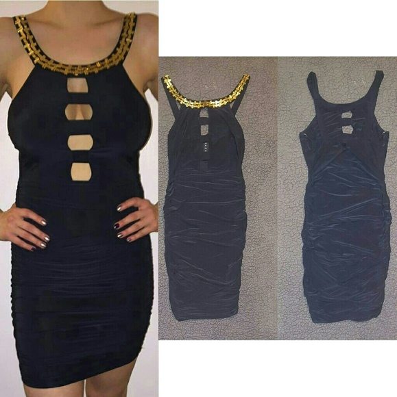 Gold Beaded Cut Out Dress